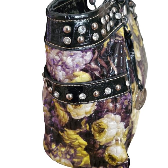 Maddie Clare Croc Embossed Tote Handbag Yellow Purple Rose Purse Shoulder Bag - Picture 3 of 16